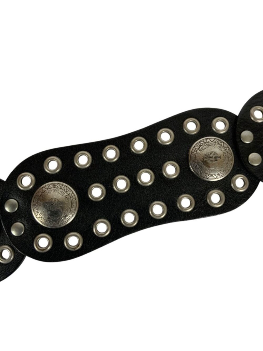 Harley-Davidson Womens Concho Black Leather Belt Silvertone Buckle Size XL - Picture 3 of 5